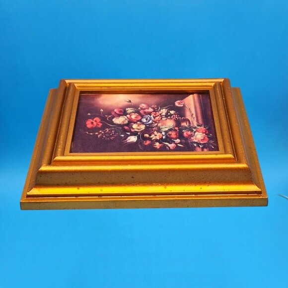 Vintage Flemish Floral Still Life Mini Art Print Italy Gilt-Look Frame 1950s - Picture 5 of 9